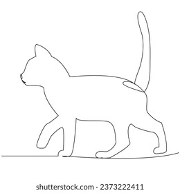 Continuous one line cat  outline vector art hand drawing