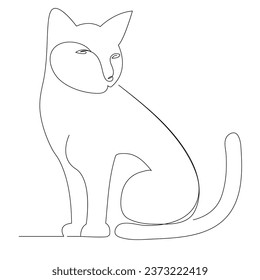 Continuous one line cat  outline vector art hand drawing
