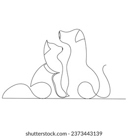 Continuous one line cat  outline vector art hand drawing