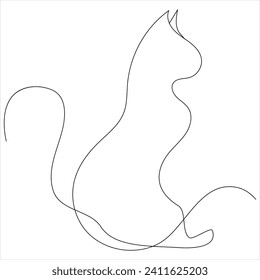 Continuous one line cat pet drawing out line vector illustration design