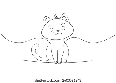 Continuous one line cat pet art outline vector illustration design

