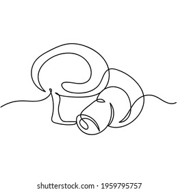 Continuous one line of champignon mushroom in silhouette. Minimal style. Perfect for cards, party invitations, posters, stickers, clothing. Black abstract icon. Organic food concept