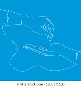 Continuous one line Charity linear icon Donation Helping hands Alms giving Vector isolated outline drawing concept