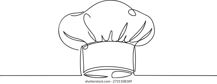 Continuous one line of a chef's hat, representing culinary arts, drawn vector illustration.