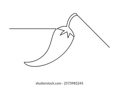 Continuous one line chili cook with black and white vector icon