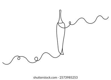 Continuous one line chili cook with black and white vector icon