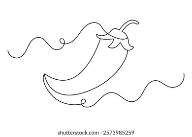 Continuous one line chili cook with black and white vector icon