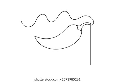 Continuous one line chili cook with black and white vector icon