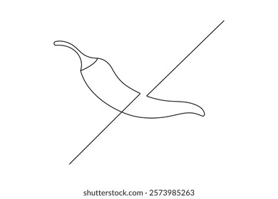 Continuous one line chili cook with black and white vector icon
