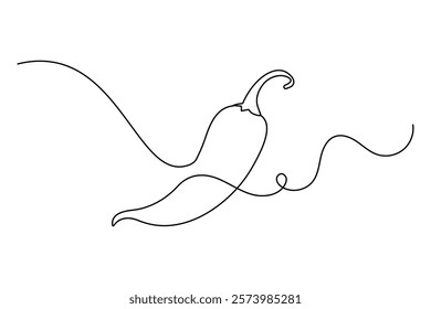 Continuous one line chili cook with black and white vector icon