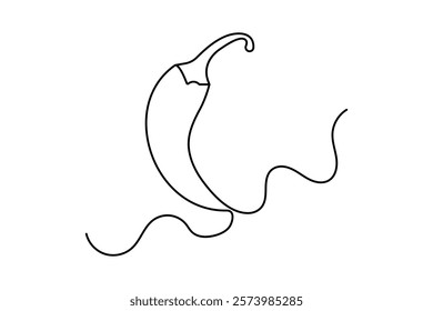 Continuous one line chili cook with black and white vector icon