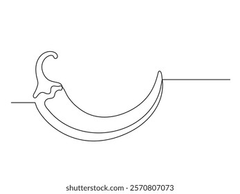 Continuous one line chili pepper isolated on white background. Simple vegetable silhouette. Hand drawn chili pepper outline. Vector illustration