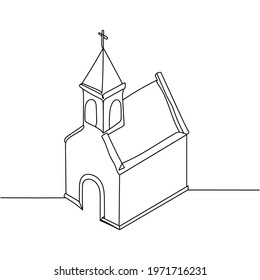 Continuous one line of christian church in silhouette. Linear stylized. Minimal style.