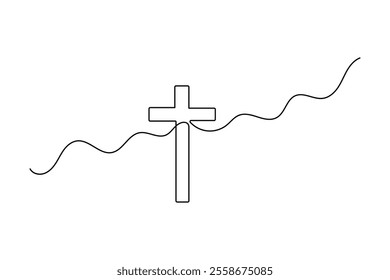 Continuous one line Christian three cross drawing of outline vector icon