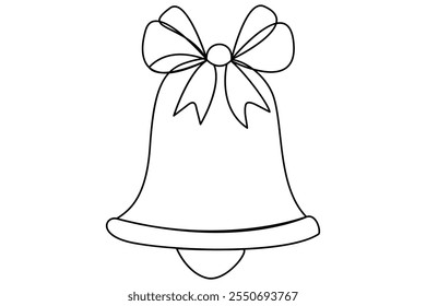 Continuous one line christmas bell drawing and outline editable stroke.