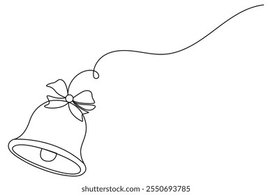 Continuous one line christmas bell drawing and outline editable stroke.