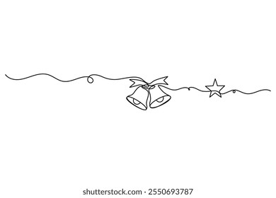 Continuous one line christmas bell drawing and outline editable stroke.