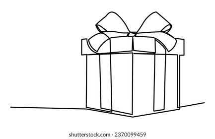 Continuous one line of Christmas, and birthday gift box in a single line.Birthday symbol. suitable for cards, party invitations, posters, stickers, and clothing.Vector isolated on white.
