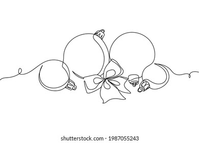 Continuous one line of christmas decorations in silhouette. Linear stylized.Minimalist.
