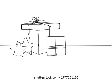Continuous one line christmas   new year gift boxes in silhouette  Linear stylized  Minimalist 