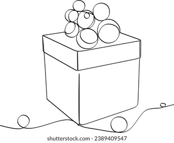 Continuous one line of christmas and new year gift boxes in silhouette. Linear stylized. Minimalist.
