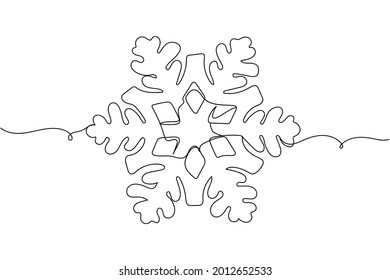 Continuous one line of christmas snowflake in silhouette on a white background. Linear stylized.Minimalist.
