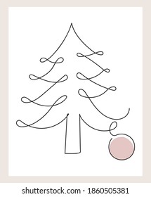 Dibujo continuo de árbol de Navidad de una línea. Ilustración vectorial de tarjeta navideña