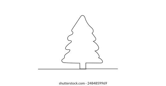 Continuous one line Christmas tree.Hand drawn Christmas tree isolated on white background. Linear style.