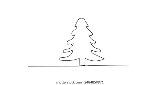Continuous one line Christmas tree.Hand drawn Christmas tree isolated on white background. Linear style.