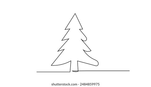 Continuous one line Christmas tree.Hand drawn Christmas tree isolated on white background. Linear style.