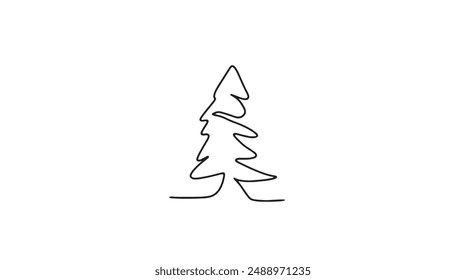 Continuous one line Christmas tree.Hand drawn Christmas tree isolated on white background. Linear style.