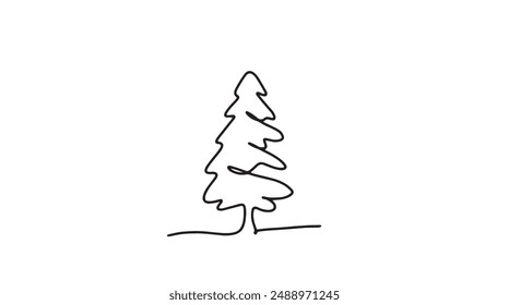 Continuous one line Christmas tree.Hand drawn Christmas tree isolated on white background. Linear style.