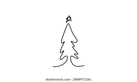 Árbol de Navidad de una línea continua. Árbol de Navidad dibujado a mano aislado sobre fondo blanco. Estilo lineal.