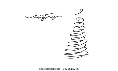 Continuous one line Christmas tree.Hand drawn Christmas tree isolated on white background. Linear style.