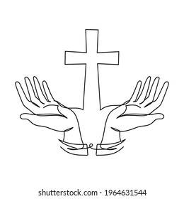 Una línea continua de la religión religiosa de la oración de la iglesia en la silueta. Estilo minimalista. Perfecto para tarjetas, invitaciones a fiestas, afiches, pegatinas, ropa.