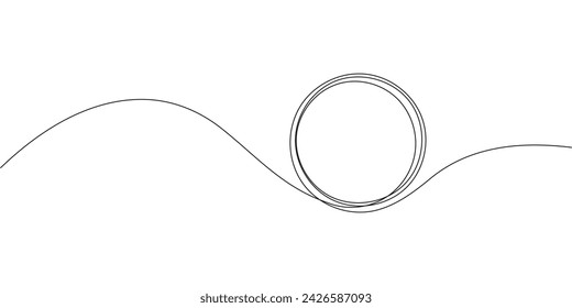 Continuous one line circle icon stroke stretch single shape vector zen drawn abstract round.