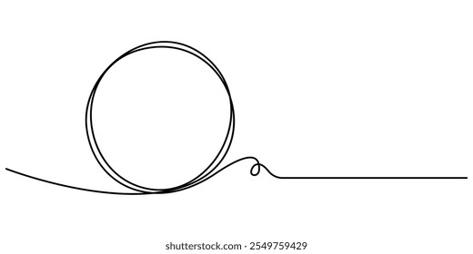  Continuous one line circle stroke, Hand drawn circle frame on white background. one line drawing vector illustration, Continuous one line drawing of scribble black circle. Round frame sketch outline