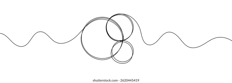 Continuous one line circle stroke, Hand drawn circle frame on white background. one line drawing vector illustration, Continuous one line drawing of scribble black circle. Round frame sketch outline.