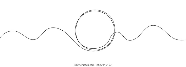 Continuous one line circle stroke, Hand drawn circle frame on white background. one line drawing vector illustration, Continuous one line drawing of scribble black circle. Round frame sketch outline.