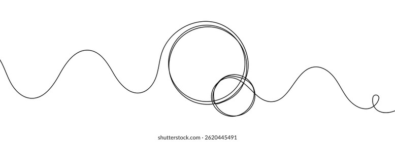 Continuous one line circle stroke, Hand drawn circle frame on white background. one line drawing vector illustration, Continuous one line drawing of scribble black circle. Round frame sketch outline.