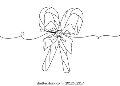 Continuous one line of close up of two christmas candy in silhouette on a white background. Linear stylized.Minimalist.