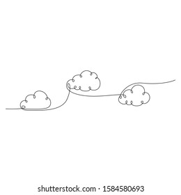 Continuous One Line Clouds Floating In The Sky. Stock Vector Illustration.