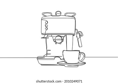 Continuous one line of coffee machine in silhouette on a white background. Linear stylized.Minimalist.