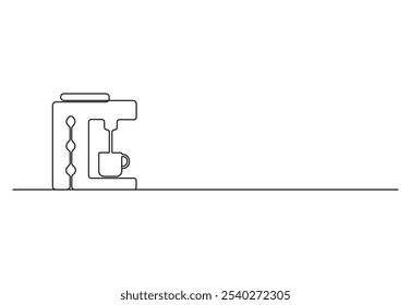 Continuous one line of coffee maker in silhouette on a white background. Linear stylized. Vector illustration