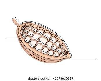 Continuous one line colorful cacao beans plant isolated on white background. Simple vegetable silhouette. Hand drawn cacao beans outline. Vector illustration