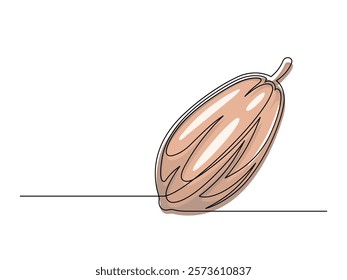 Continuous one line colorful cacao beans plant isolated on white background. Simple vegetable silhouette. Hand drawn cacao beans outline. Vector illustration