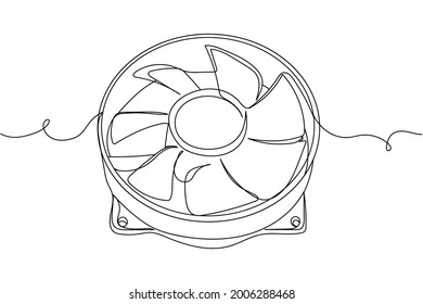 Continuous one line of computer fan in silhouette on a white background. Linear stylized.Minimalist.