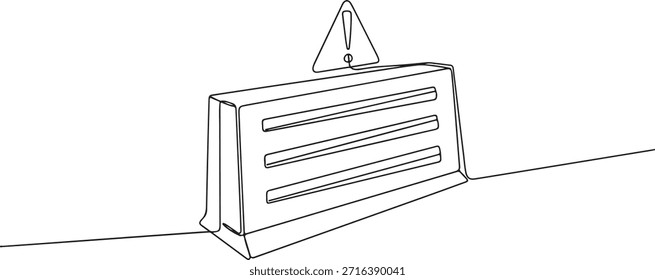 Uma linha contínua de uma barreira de construção com linhas horizontais fortes, tema de segurança de área restrita, ilustração vetorial desenhada à mão.	