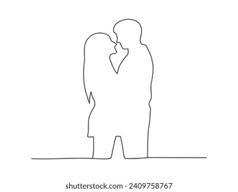 Continuous one line couple isolated vector illustration on white background.