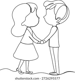 Um par de linhas contínuo compartilhando um momento delicado. Um conceito de arte de linha para o Dia dos Namorados, relacionamentos, casamento e temas emocionais.